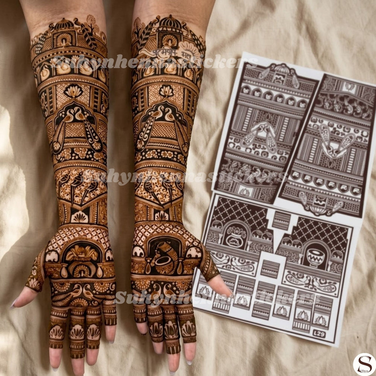 Royal Bridal peacock Full Hand Mehendi Stencil | Grand Detailed Pattern | SUHYN-L29