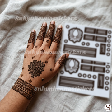 Simple Indo-Arabic Mehendi Stencil | Stylish lotus Detailed Hand Design | SUHYN- S12