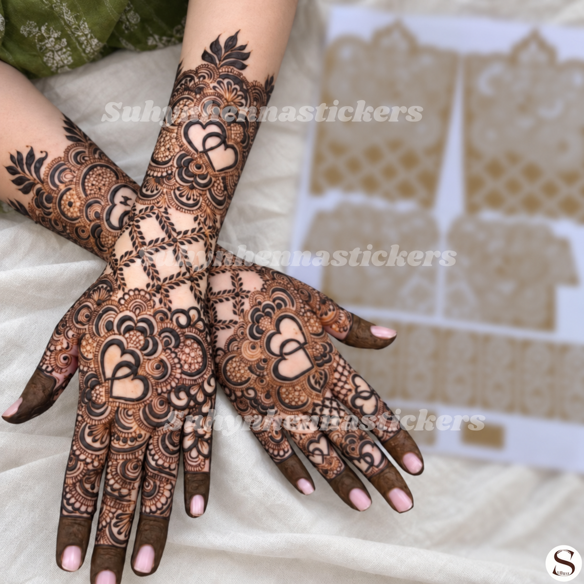 Back Hand or Front Hand Mehendi Sticker – Heart Floral Design By Suhyn - L55
