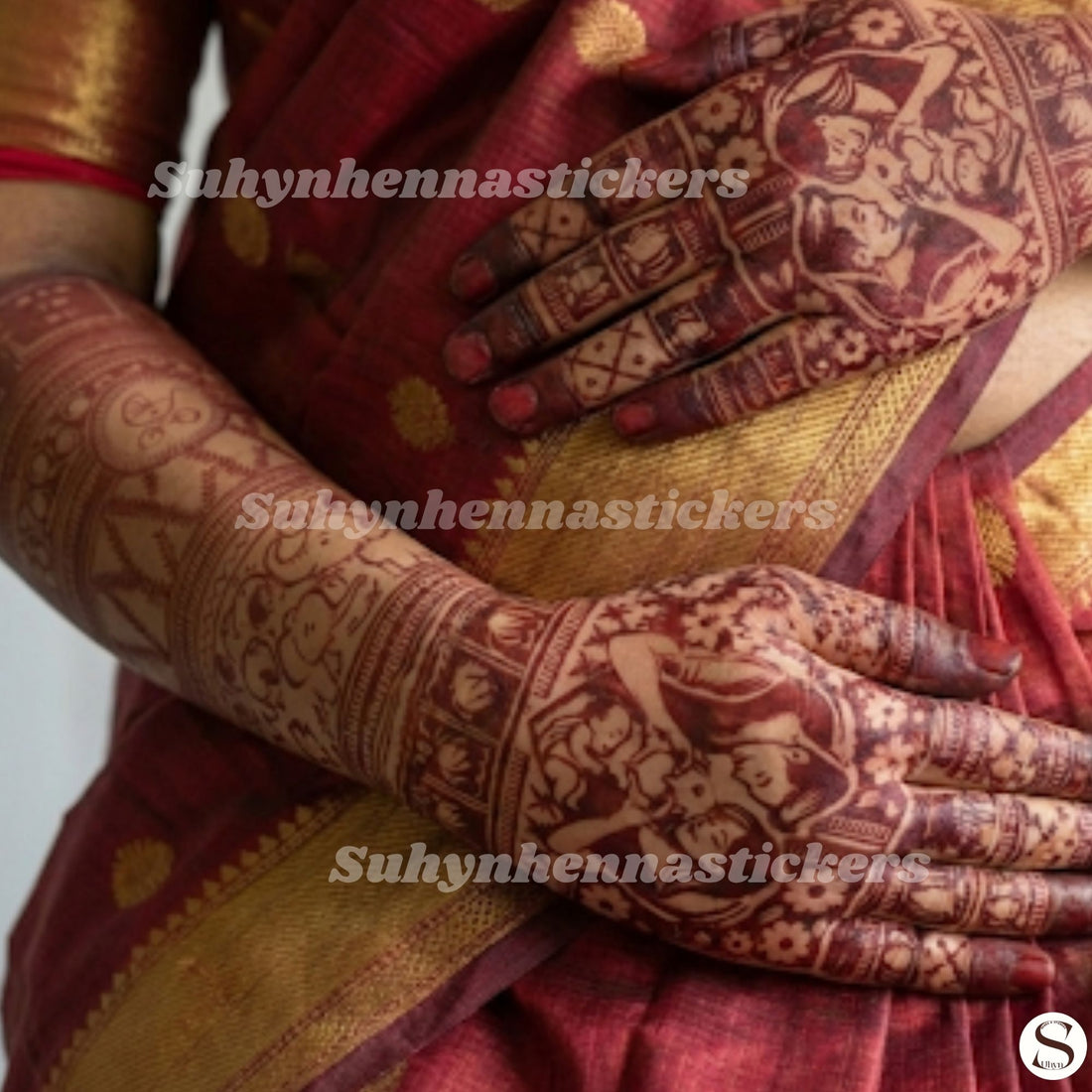 Mom-to-be celebration Mehndi sticker with maternity-inspired artwork, decorative floral details and elegant hand patterns by Suhyn
