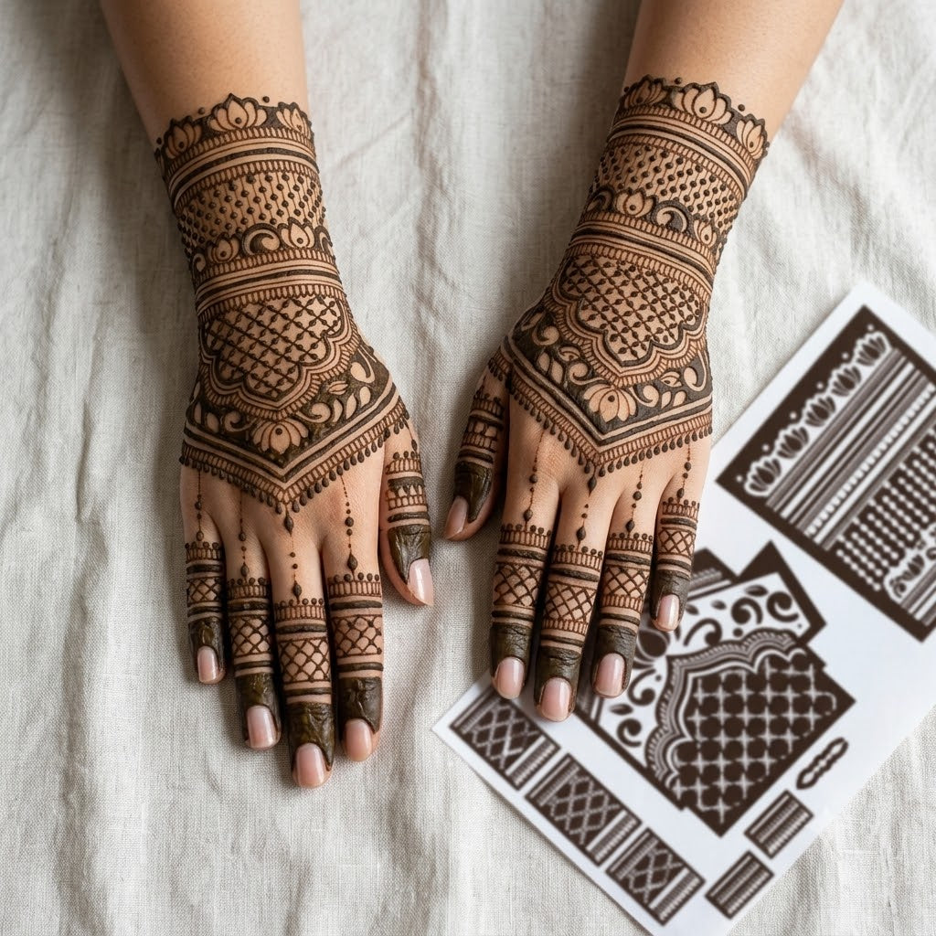 Lotus Lattice Bridal Mehendi Stencil
