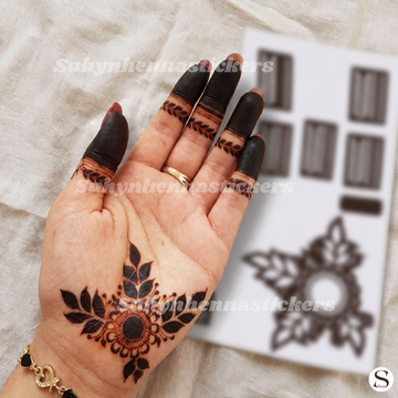 Celebrity lotus circle Minimal Mehendi Stencil with round lotus centre, fine finger accents and elegant simple layout by Suhyn
