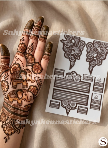 Elephant Bloom Palm Mehendi Sticker