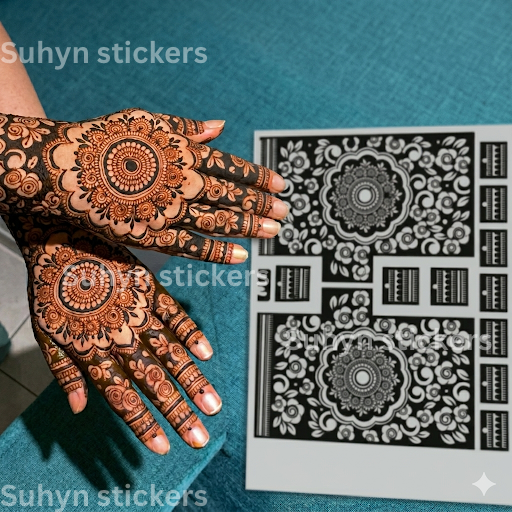 Arabic floral mandala mehendi sticker with detailed hand and finger patterns
