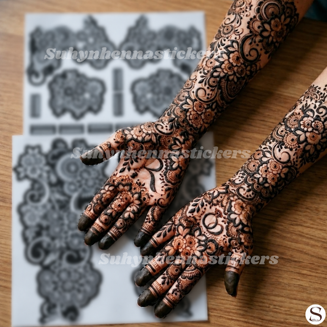 Dense floral vine bridal Mehendi stencil with layered flowers leaves paisleys and full hand detailing by Suhyn
