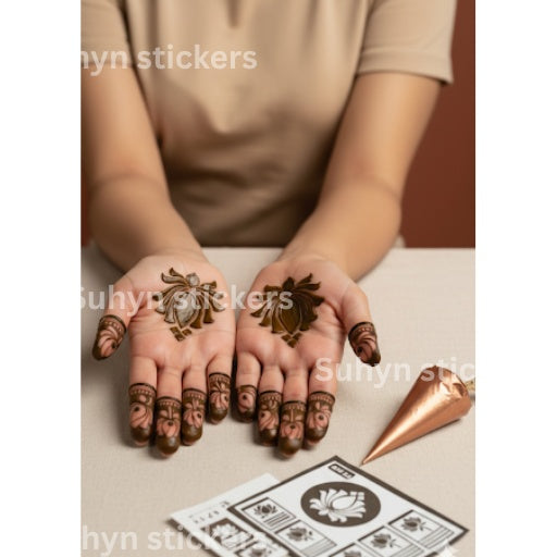 Easy kids mehendi sticker with small palm and finger designs
