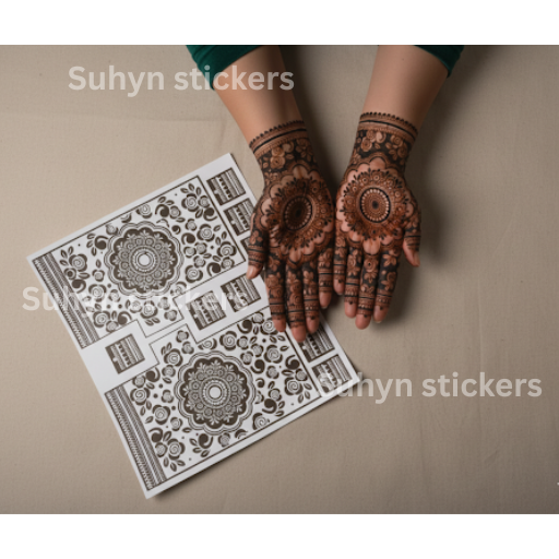 Festive floral mandala mehendi sticker with detailed palm motifs, finger patterns and wrist design by Suhyn