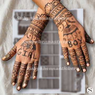 Floral jewellery back hand mehendi sticker with flower centre, finger chains and bracelet design by SUHYN