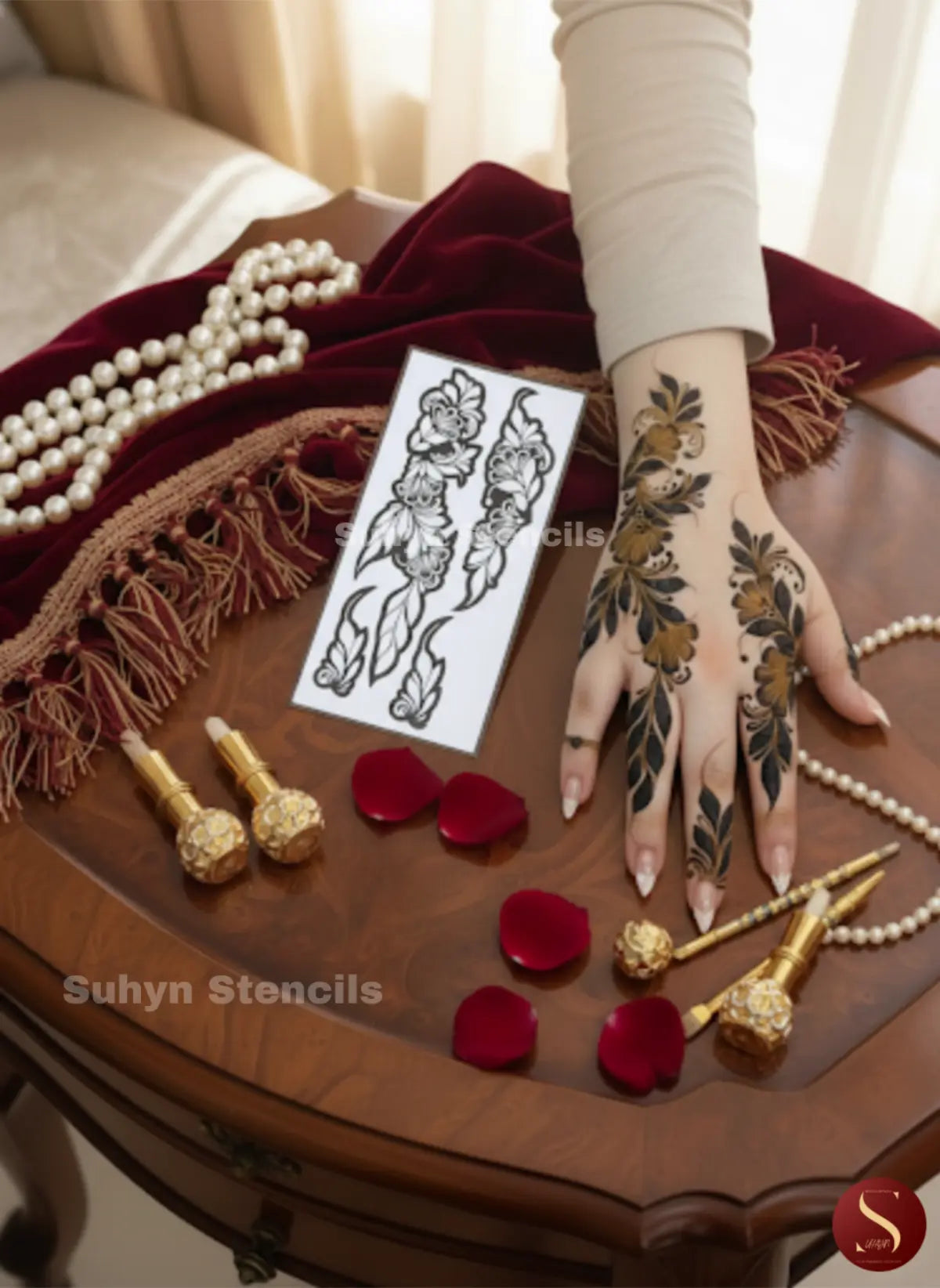 Floral leaf Mehendi Sticker design for hand by Suhyn
