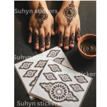 Floral mehendi sticker for kids with small back hand and finger designs

