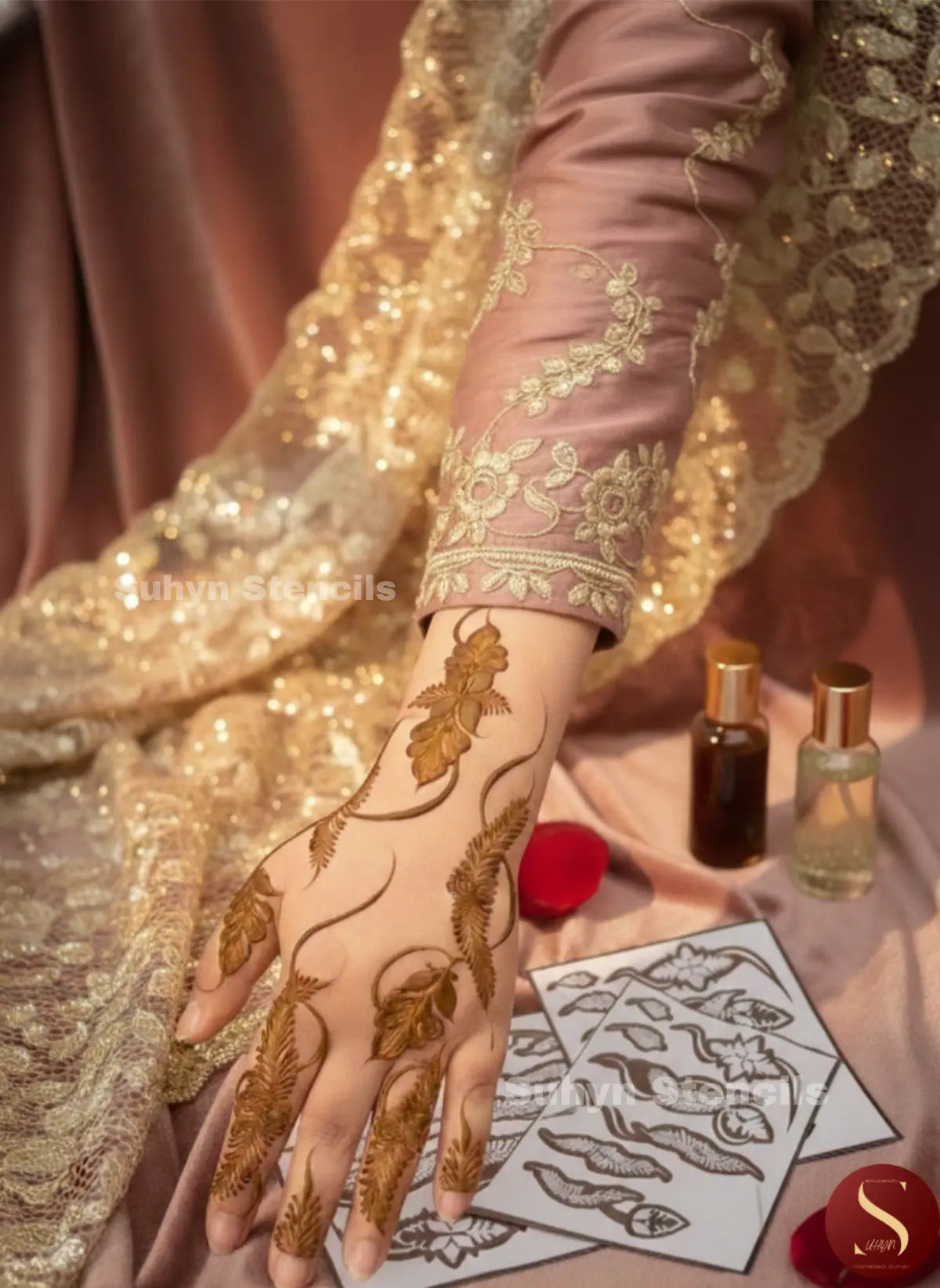 Floral swirl Mehendi Sticker design for hand by Suhyn
