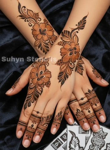 Floral trail Mehendi Sticker design for both hands by Suhyn
