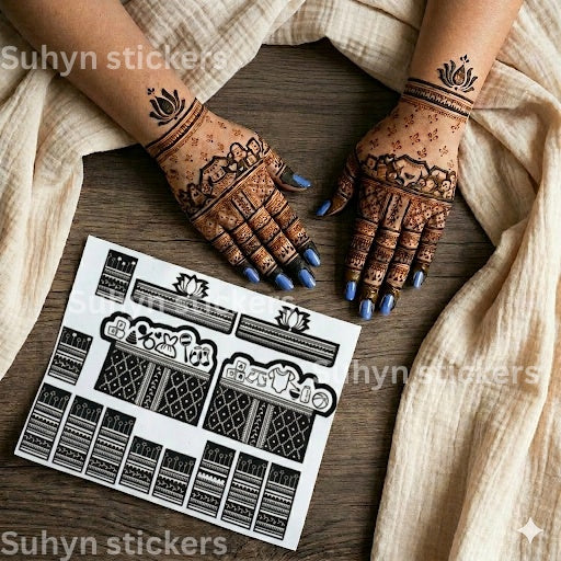 Mom-to-be baby shower mehendi sticker with traditional hand patterns and lotus wrist motifs by Suhyn