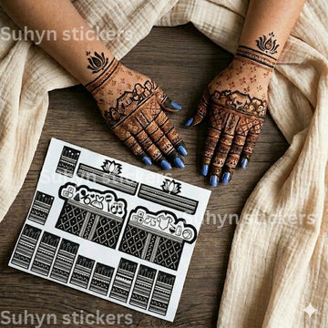 Mom-to-be baby shower mehendi sticker with traditional hand patterns and lotus wrist motifs by Suhyn