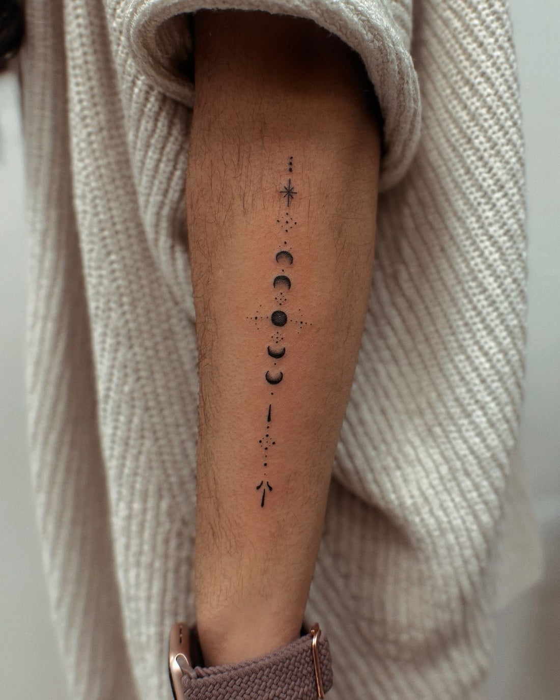 ertical moon phase minimal temporary tattoo design
