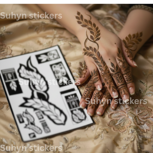 Quick apply leaf mehendi sticker with modern hand and finger design
