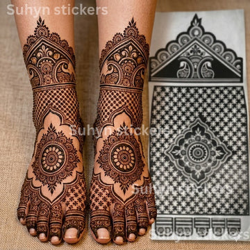 Traditional mandala leg mehendi sticker with detailed floral patterns for feet and ankles
