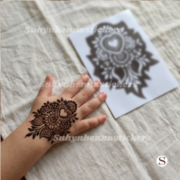 Sweetheart Garden Kids Mehendi Stencil with central heart motif, small flowers, leaves and compact decorative detailing by Suhyn
