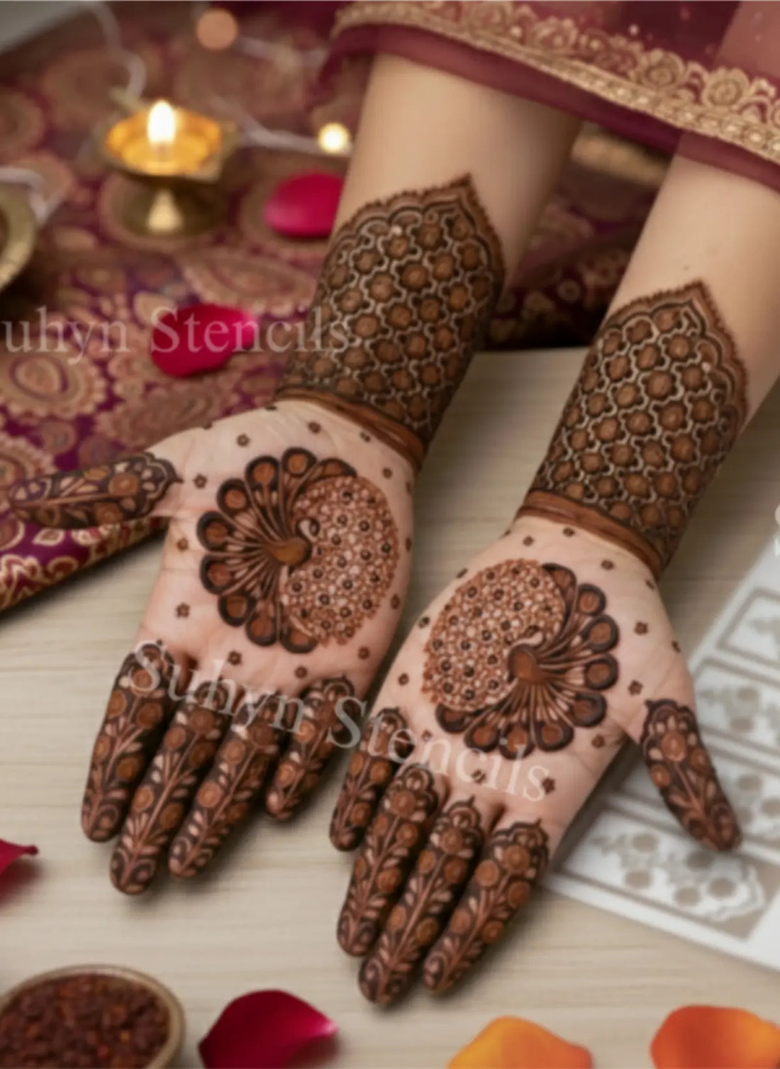 Traditional peacock Mehendi Sticker for both hands by Suhyn
